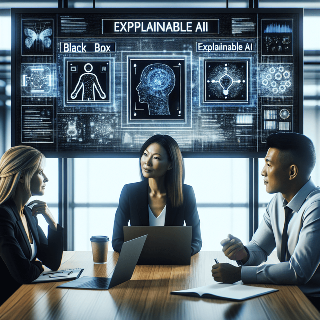 Three professionals engaged in a deep discussion in a modern office setting, featuring a Caucasian female, an Asian male, and a Hispanic female. They